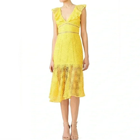 Saylor Leilani Eyelet Yellow Dress Size M $297 - Picture 2 of 7